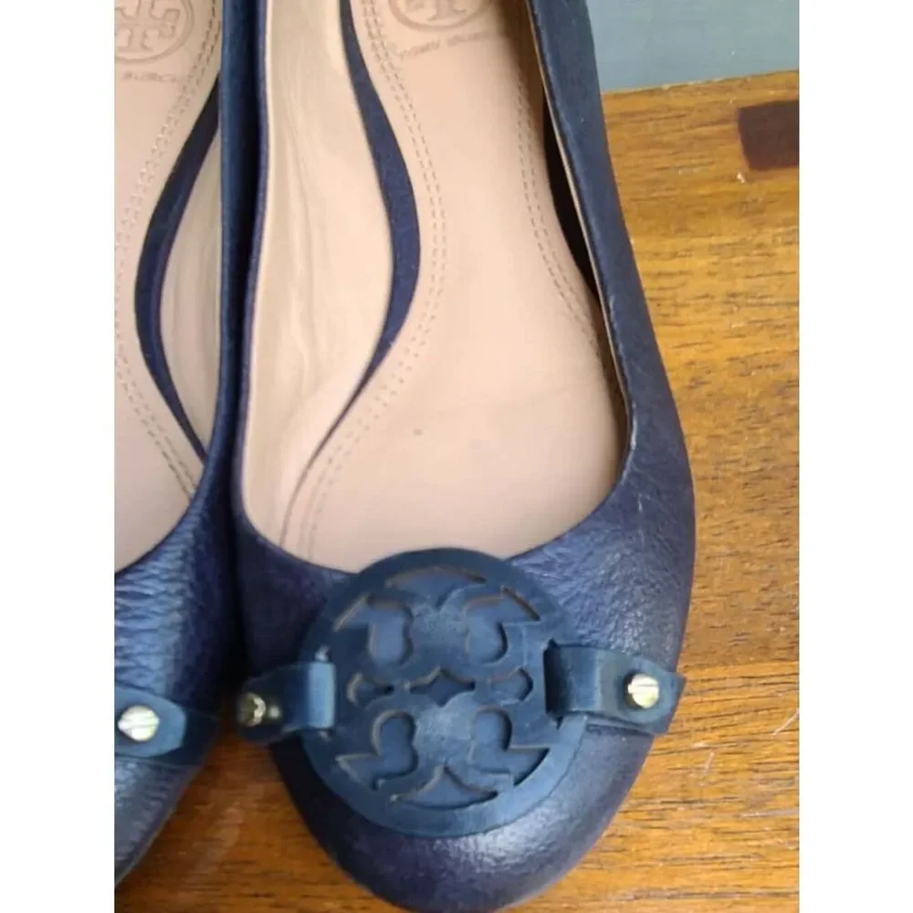 Tory Burch Navy Leather Mini Miller Flats size 7M